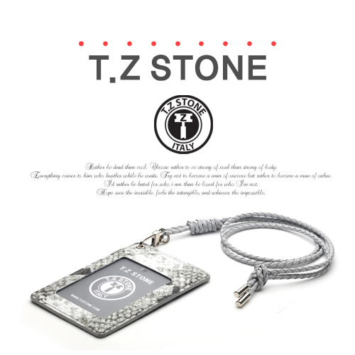 티지스톤-TZ1D210뱀피 화이트목걸이형 카드지갑(투명창)