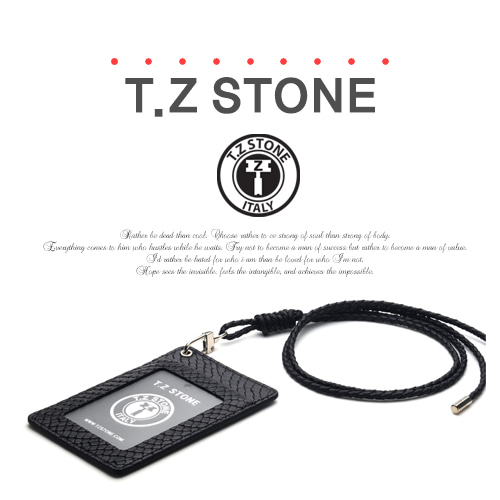 티지스톤-TZ1D211뱀피 블랙목걸이형 카드지갑(투명창)